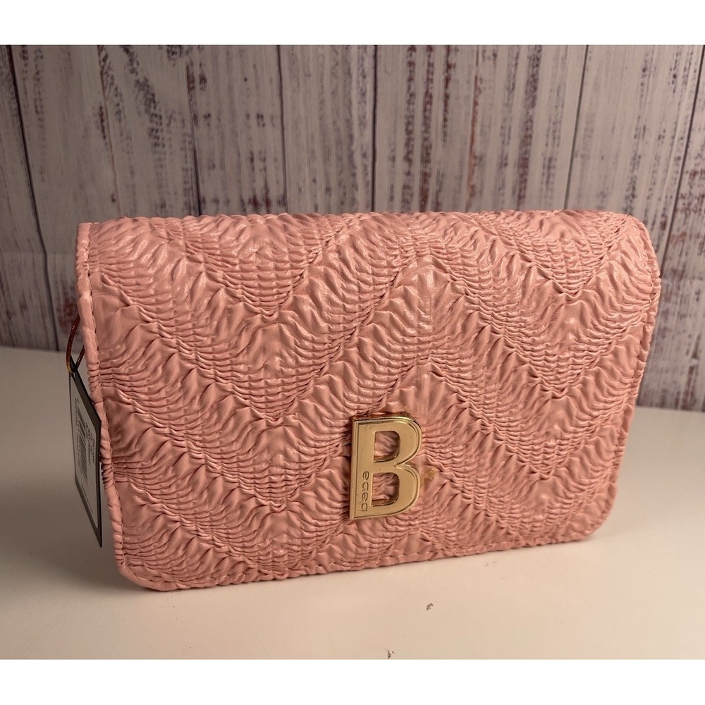 BEBE Nola Women's Crossbody Purse Blush Gold Chain Strap B Logo NWT